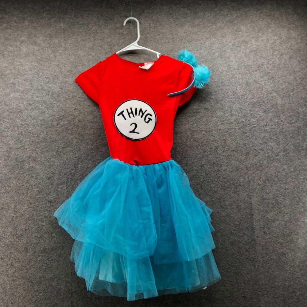 Dr Seuss Thing 2 Costume Dress Girls Large 10-12 Red Blue Tutu Halloween Book